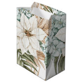 Tropical Blue White Flowers Wedding Mittlere Geschenktüte (Rückseite Schrägansicht)