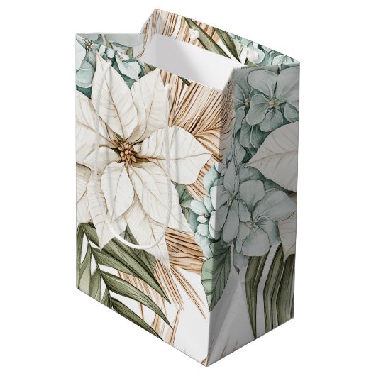 Tropical Blue White Flowers Wedding Mittlere Geschenktüte (Rückseite Schrägansicht)