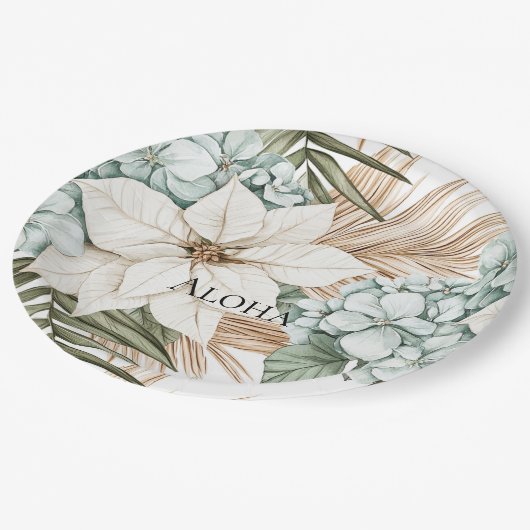 Tropical Blue White Flowers Wedding Pappteller (Schrägansicht)