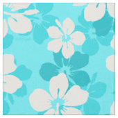 Tropical Blue White Hibiskus Blume Muster Stoff (Nahaufnahme)