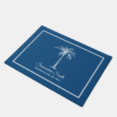 Tropical Blue White Palm Tree Personalisiert Fußmatte (Schrägansicht)