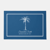 Tropical Blue White Palm Tree Personalisiert Fußmatte (Vorderseite)