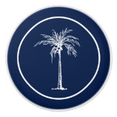 Tropical Blue White Palm Tree Personalisiert Keramikknauf (Vorderseite)