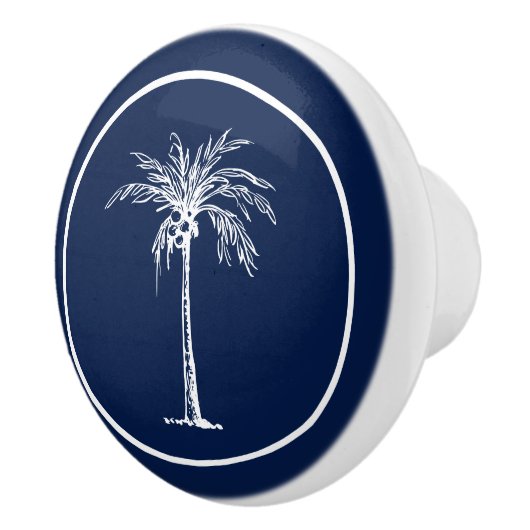 Tropical Blue White Palm Tree Personalisiert Keramikknauf (Rechts)
