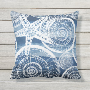 Tropical Blue White Starfish Muscheln Kissen