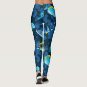 Tropical Blue Yellow Fish Illustration Leggings (Rückseite)
