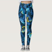 Tropical Blue Yellow Fish Illustration Leggings (Vorderseite)