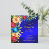 Tropical Blue Yellow Hibiskus Blume Geburtstag Einladung (Stehend Vorderseite)