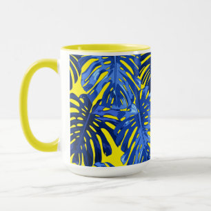 Tropical Blue Yellow Jungle Blätter farbenfroh Tasse