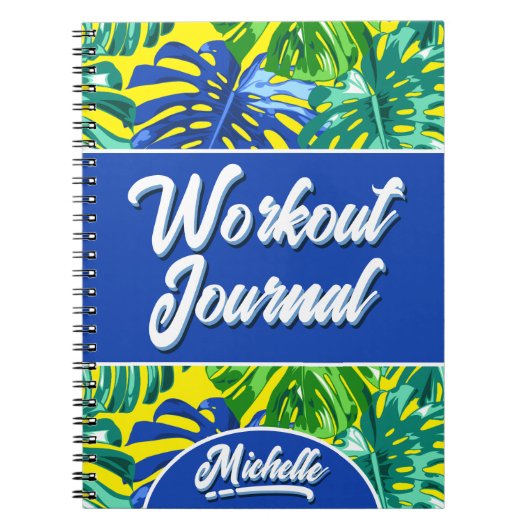 Tropical Blue Yellow Jungle Blätter Workout Notizblock (Vorderseite)