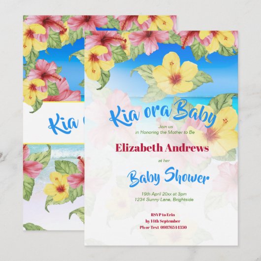 Tropical Blume Baby Shower Beach Kia Ora Einladung (Vorne/Hinten)