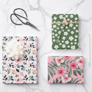 Tropical Blush Botanical 3 Geschenkpapier Set