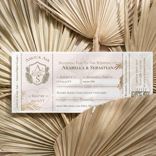 Tropical Boarding Plane Ticket Destination Wedding Einladung