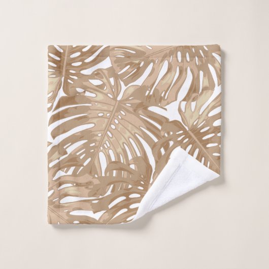 Tropical Boho Brown Dschungel-Blätter Badhandtuch Set (Waschlappen)