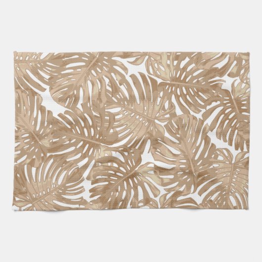 Tropical Boho Brown Dschungel-Blätter Geschirrtuch (Horizontal)