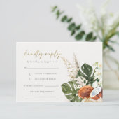 Tropical Boho Coconuts Orchids Palm Wedding RSVP Begleitkarte (Stehend Vorderseite)
