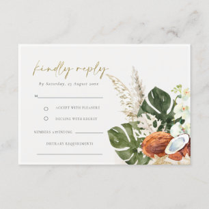Tropical Boho Coconuts Orchids Palm Wedding RSVP Begleitkarte