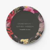 Tropical Boho Dark Lively Red Blush Floral Wedding Pappteller (Vorderseite)
