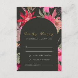 Tropical Boho Dark Red Pink Floral Wedding RSVP Begleitkarte