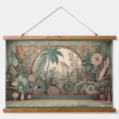 Tropical Boho Display Wall Hanging Wandteppich Mit Holzrahmen (Vorne)