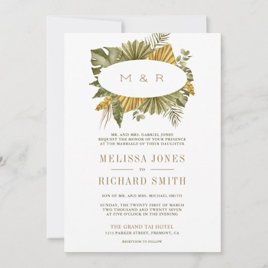 Tropical Boho Dried Palm Blätter alle in einer Hoc Einladung (Vorderseite)