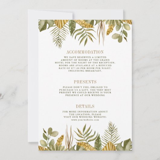 Tropical Boho Dried Palm Blätter alle in einer Hoc Einladung (Rückseite)