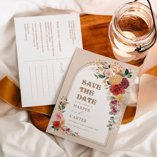 Tropical Boho Floral Pampas Grass Save the Date