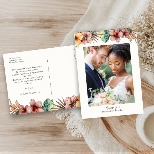 Tropical Boho Floral Wedding Danke Postcard Postkarte