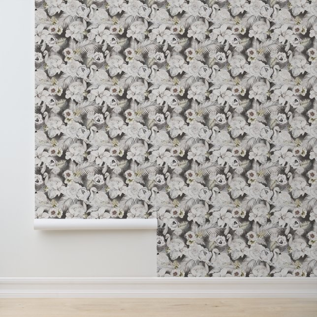 Tropical Boho Florals Flamingoes Palm Blätter Tapete (Anwendung)