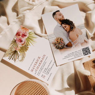 Tropical Boho Getrocknete Blume Foto QR Code Hoc Einladung