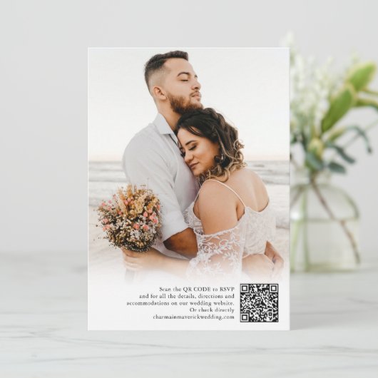 Tropical Boho Getrocknete Blume | Foto QR Code Hoc Einladung (Stehend Vorderseite)