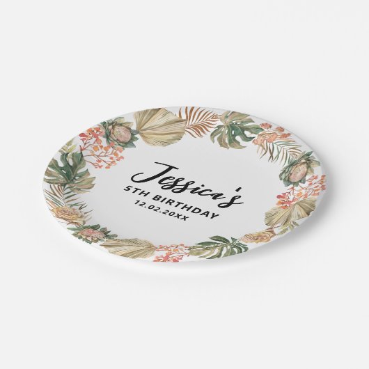 Tropical Boho getrocknete Palmen Blätter Wreath Ge Pappteller (Schrägansicht)