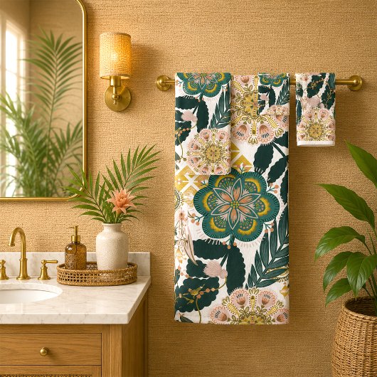 Tropical Boho Greenery Floral Badhandtuch Set