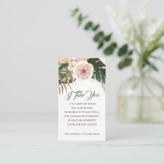 Tropical Boho Hochzeitstag Abzeichen Beilage Visitenkarte (Stehend Vorderseite)