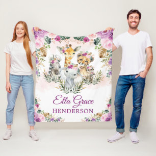 Tropical Boho Jungle Safari Wild Animals Baby Girl Fleecedecke