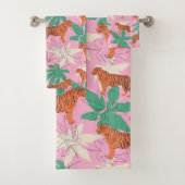 Tropical Boho Orange Pink Tiger Jungle Pattern Badhandtuch Set (Insitu)