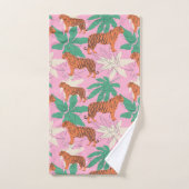Tropical Boho Orange Pink Tiger Jungle Pattern Badhandtuch Set (Handtuch)