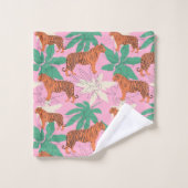 Tropical Boho Orange Pink Tiger Jungle Pattern Badhandtuch Set (Waschlappen)