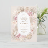 Tropical Boho Pampas Grass Blush Flower Wedding Einladung (Stehend Vorderseite)