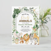 Tropical Boho Party Animals Safari Boy Geburtstag Einladung (Stehend Vorderseite)