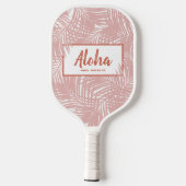 Tropical Boho Pink Palm Leaf Muster Pickleball Schläger (Rückseite)