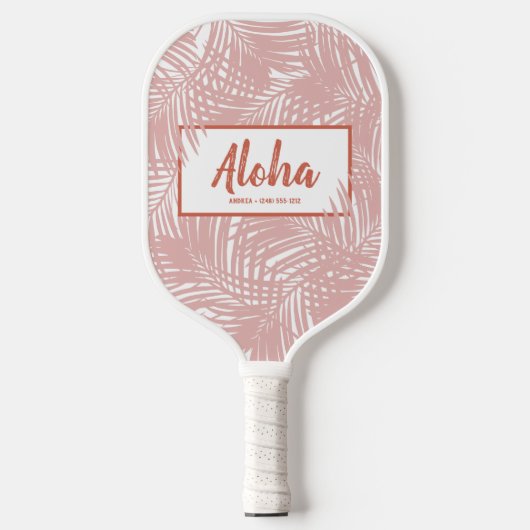 Tropical Boho Pink Palm Leaf Muster Pickleball Schläger (Vorderseite)