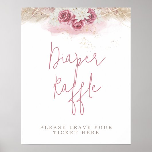 Tropical Boho Pink Roses Kinderdusche Windelwindel Poster (Vorne)