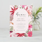 Tropical Boho Red Blush Flora Save the Date einlad Dankeskarte (Stehend Vorderseite)