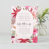 Tropical Boho Red Blush Floral Wedite Einladung (Stehend Vorderseite)
