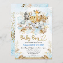 Tropical Boho Safari Baby Boy Blue Gold Dusche