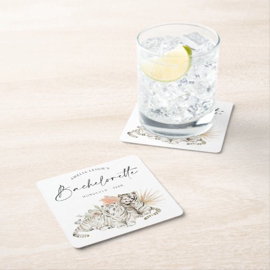 Tropical Boho Tigers Bachelorette Rechteckiger Pappuntersetzer (Vor Ort)