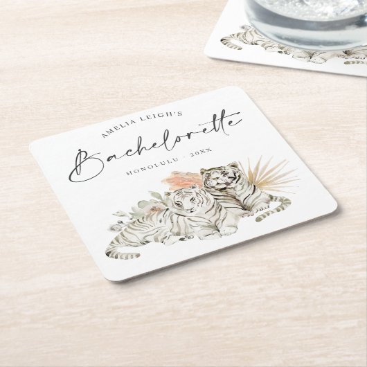 Tropical Boho Tigers Bachelorette Rechteckiger Pappuntersetzer (angewinkelt)