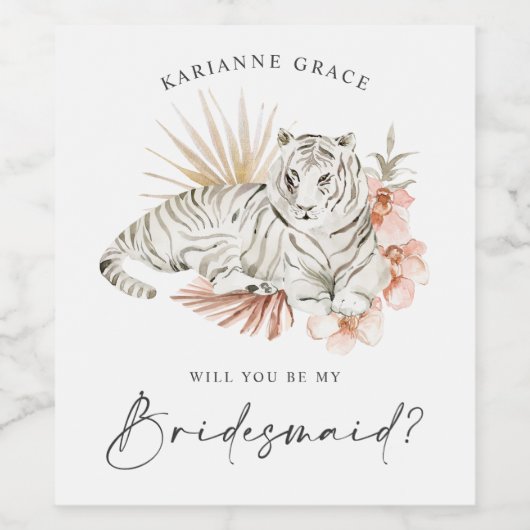 Tropical Boho Tigers werden Sie meine Bridesmaid s Weinetikett (Einzelnes Label)