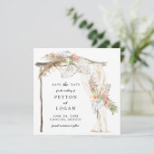 Tropical Boho Wedding Arch Save the Date Ankündigung (Stehend Vorderseite)
